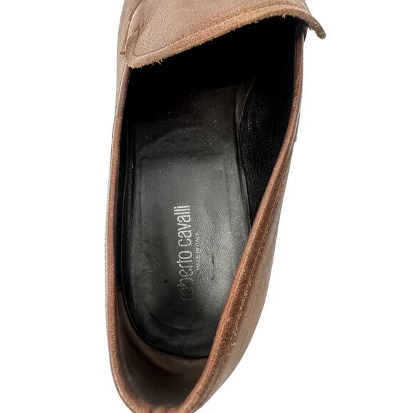Roberto Cavalli Brown Leather Logo Plaque Slip-On Loafers Men\'s Size 44 main image 10